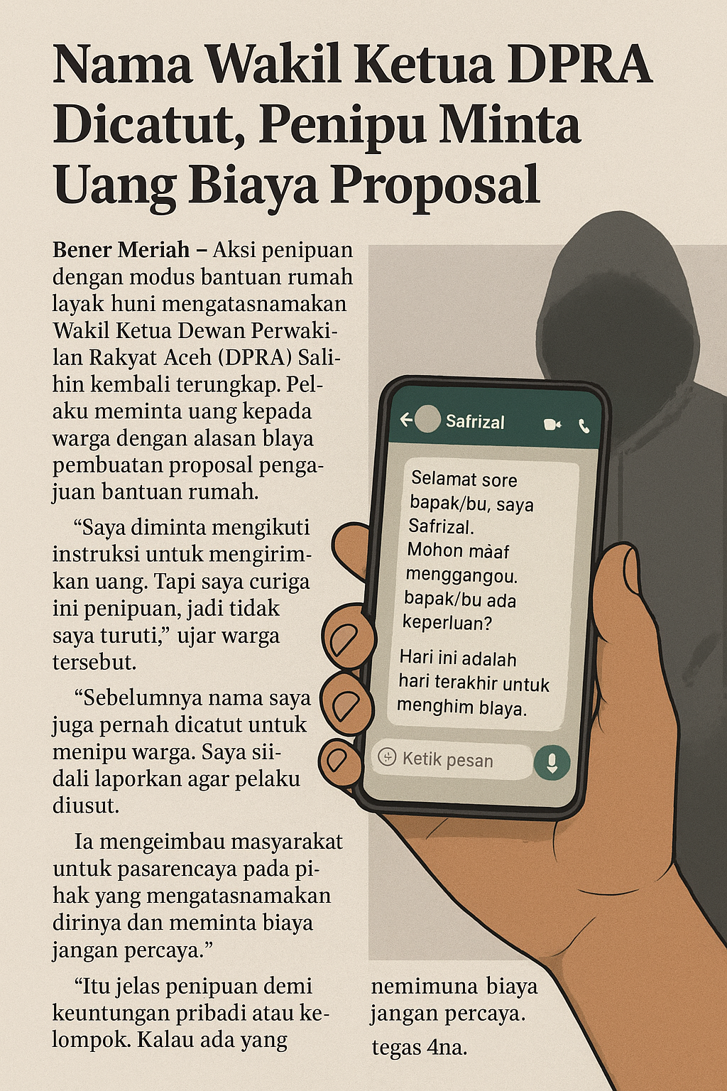 Ilustrasi aksi penipuan online menggunakan aplikasi pesan instan.